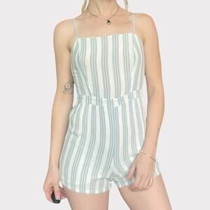 Kendall & Kylie Blue & White Striped Mini Open Tie Back Romper